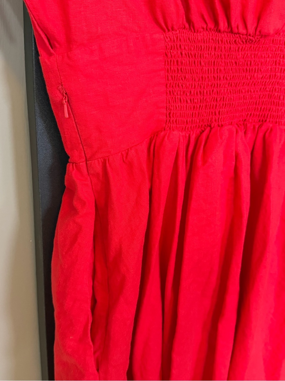 Free People Red Linen Fit & Flare Mini Dress XS Pockets - Picture 5 of 6